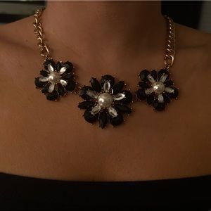 black jeweled flower necklace